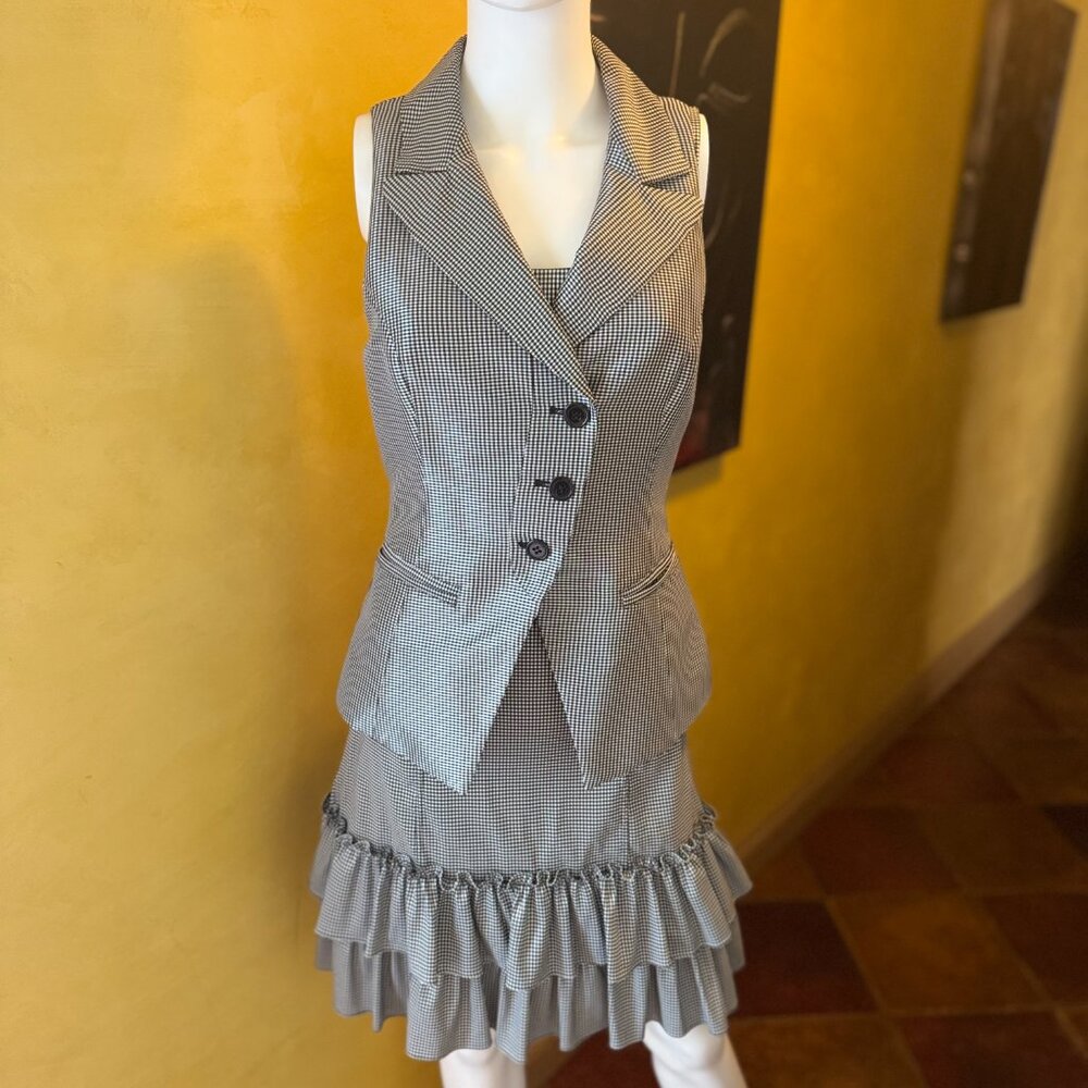 Vintage Y2K RARE! Betsey Johnson Gingham Dress (6) & Vest (4) Set